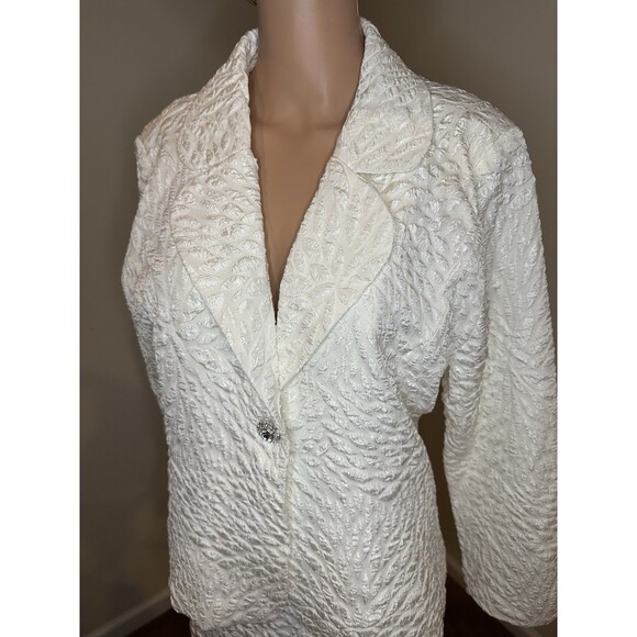 John Meyer Collection Creamy White  Textured Brocade Skirt Suit Set Size 14/16 - Picture 6 of 17